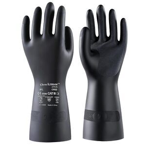 2 Pairs Heavy-Duty Chemical Resistant Rubber Gloves, Protective